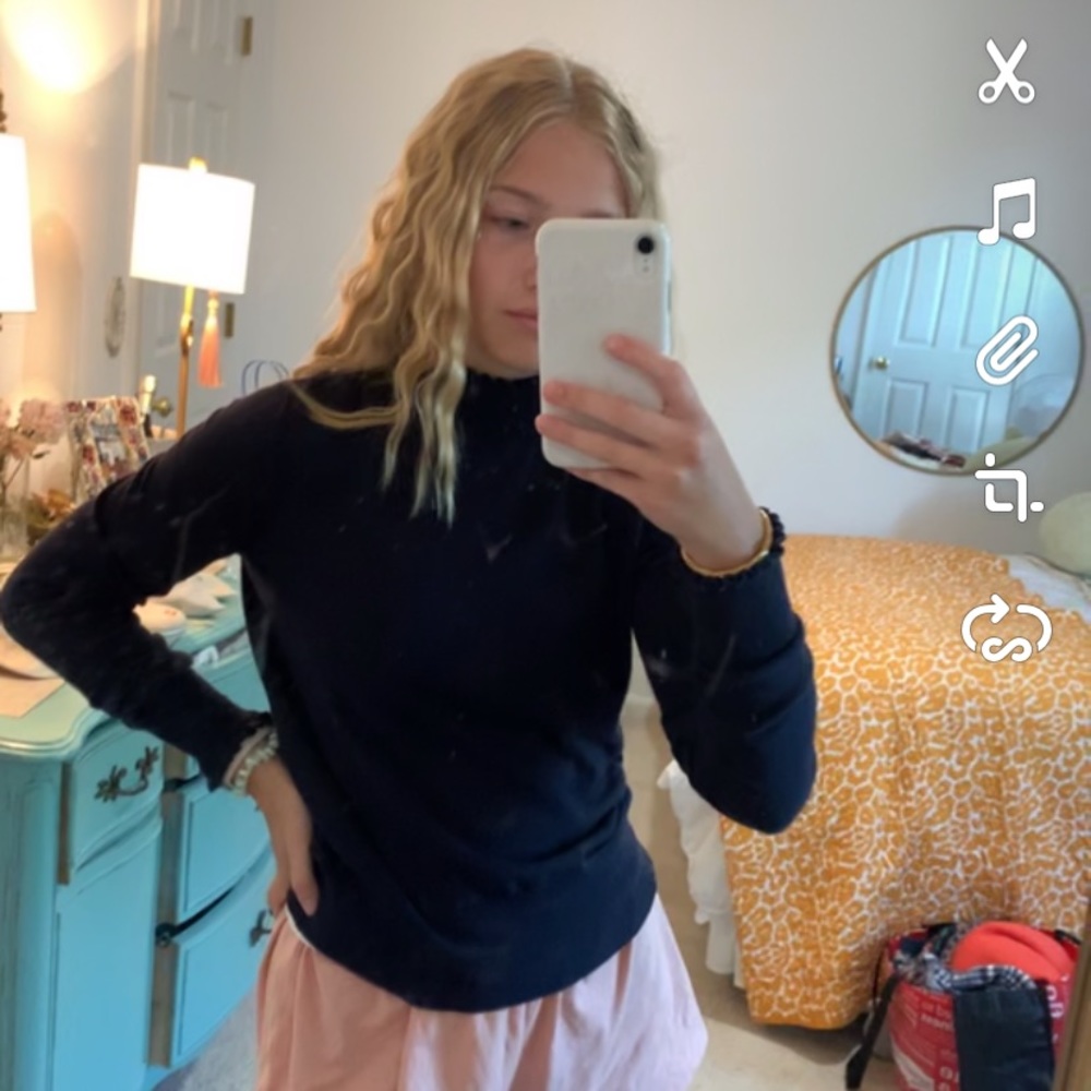 Navy H&M turtle neck Lettuce edge on neck & sleeve